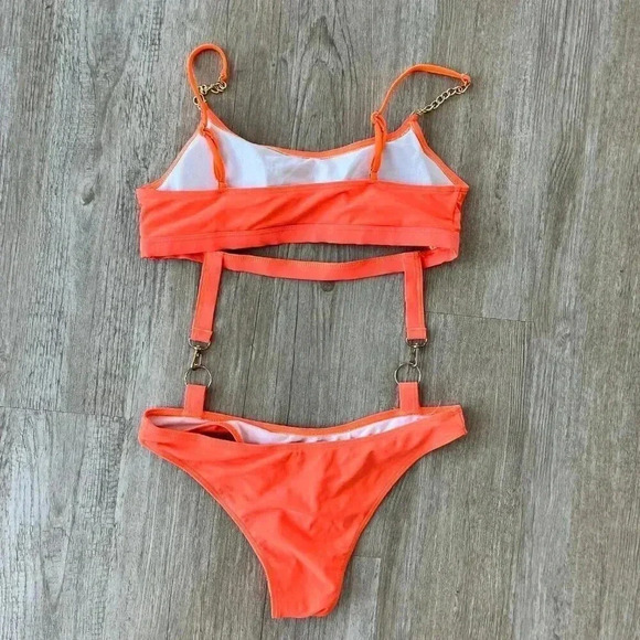 Womens Orange Royalty Chain One Piece Swimsuit - L - Picture 4 of 6